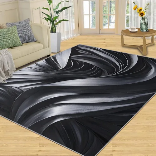Alfombras onduladas negras y blancas para dormitorio, alfombra de área abstracta, alfombras geométricas para sala de estar, alfombra antideslizante