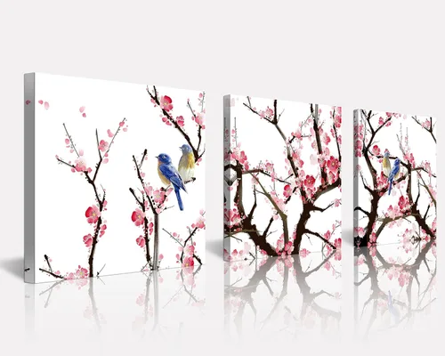 Miniatura 39 de Arte de Pared de Acuarela de Estilo Asiático Tradicional Chino Pájaro en Rama de Flor de Cerezo Roja Decoración Paisaje Floral Oriental Pintura