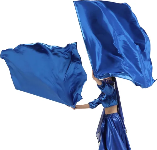 Miniatura 7 de Wuchieal Banderas de adoración de 51'' * 45'', banderas de alabanza de adoración tipo seda profética con varillas escalables 1 par (Azul marino)
