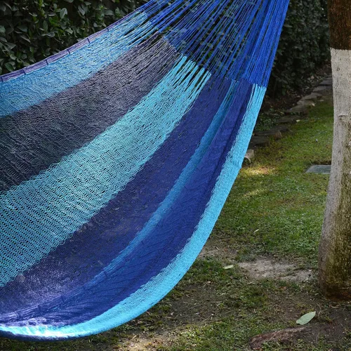 Miniatura 2 de NOVICA Hamaca maya tejida a mano de nailon turquesa azul, brisa de la tarde (individual)