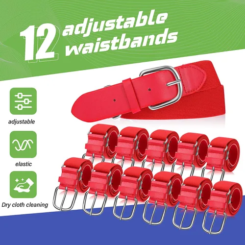 Miniatura 3 de Hercicy 12 cinturones de béisbol, cinturones de sóftbol a granel para adultos y jóvenes, cinturón de fútbol ajustable para niños y niñas