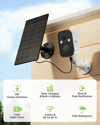 Miniatura 8 de Cámaras de seguridad solar 2K 5G inalámbricas para exteriores, paquete de 2, cámaras inalámbricas para el hogar con visión nocturna a todo color, 2