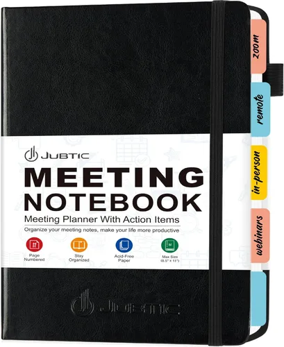 Miniatura 13 de JUBTIC Cuaderno de reuniones para el trabajo con artículos de acción, planificador de proyectos de cuero, cuaderno de notas de reuniones