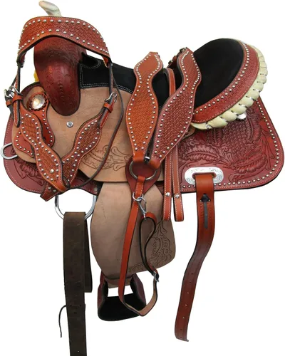 Miniatura 2 de Western Saddle Barril Racing Caballo Placer Trail Floral Herramientas Rodeo Cowboy Tack Set 15 16 17 18