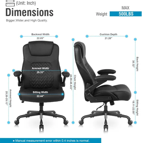 Miniatura 2 de Flysky Silla de oficina ergonómica ejecutiva, silla de oficina grande y alta para personas pesadas, piel sintética, soporte lumbar, reposabrazos
