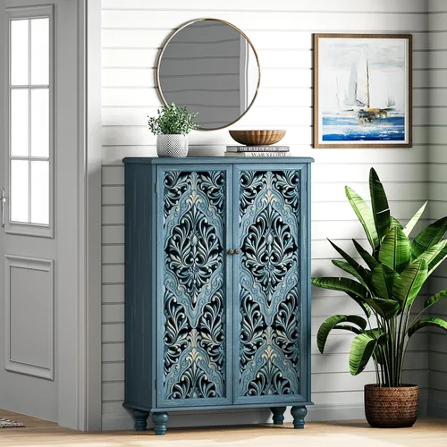 Miniatura 5 de Jiansu furni, Armario buffet de 63 pulgadas con puertas de vidrio arqueadas, moderna credenza de cocina negra con almacenamiento, mesa de consola