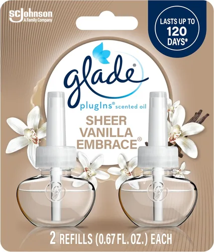 Glade PlugIns - Repuesto de ambientador, aceites esenciales y perfumados para el hogar y el baño, Sheer Vanilla Embrace, 1.34 onzas, 2 unidades