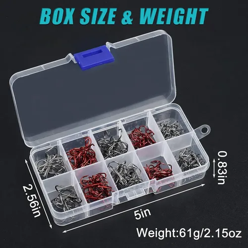 Miniatura 5 de Fishing Treble Hooks Kit, Sharp Replacement Treble Hooks for Lures Baits, High Carbon Steel Fishing Hooks with Stainless Steel Split Rings Set for