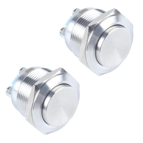 Miniatura 15 de Paquete de 2 interruptores de botón momentáneos de metal de 0.630 in, impermeables, IP66, terminales de tornillo antivandálicos de 12 V, 24 V, 36 V