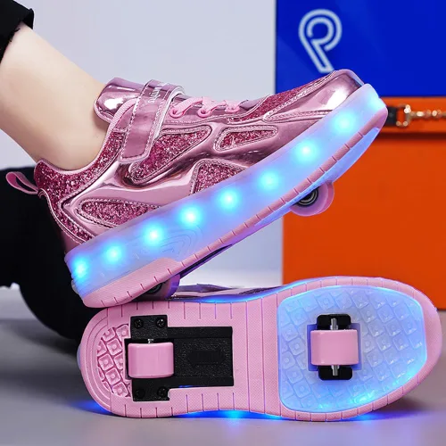 Miniatura 4 de Zapatos para niños con ruedas - 4 en 1 Zapatos con ruedas iluminados con luces LED recargables por USB para regalos de Navidad y escuela