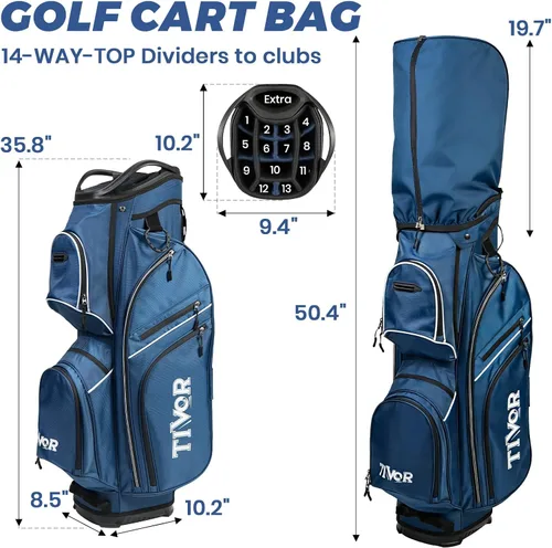Miniatura 2 de TIVOR 2026 Golf Cart Bag - 14-Way Full-Length Dividers, 9 Pockets, Easy-Access Handle & Ergonomic Straps Perfect for Cart & Walking, Includes Rain