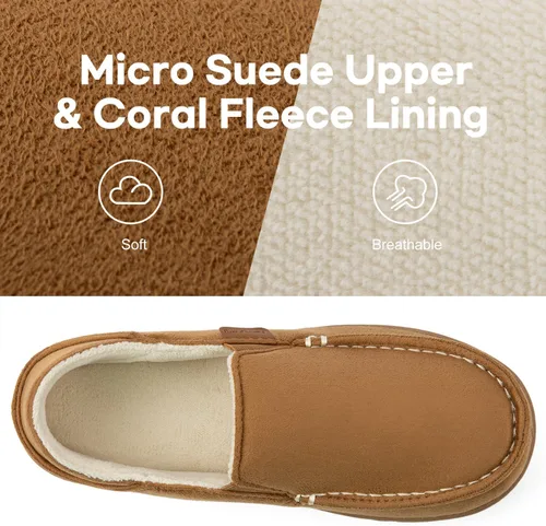 Miniatura 5 de FamilyFairy Pantuflas tipo mocasín de microgamuza para mujer, cómodas pantuflas de espuma viscoelástica para interiores y exteriores