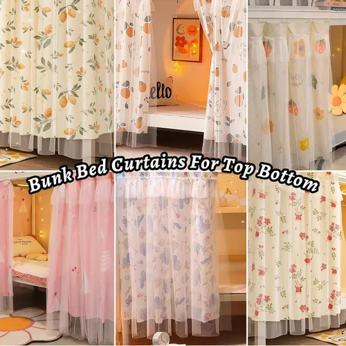 Miniatura 9 de Cortinas de gasa bonitas genéricas para litera con dosel de cama con encaje, 2 paneles, aguacate