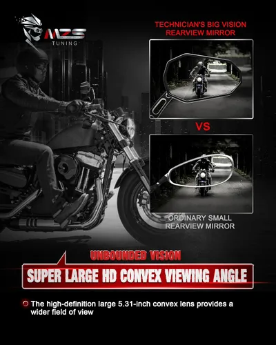 Miniatura 4 de MZS Espejos de Motocicleta Negros, M8 Espejo Retrovisor de Motocicleta Accesorios Laterales Varilla Hueca Flecha Compatible con Sportster Road King