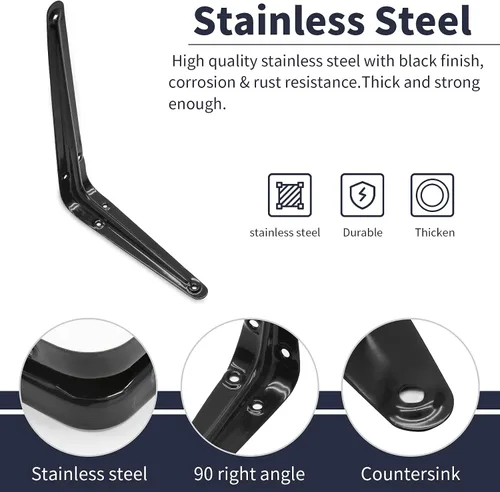 Miniatura 2 de Paquete de 4 soportes de estante de pared negros de 8 pulgadas resistentes, soportes de pared flotantes soporte L soporte colgante soporte