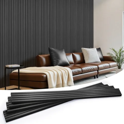Miniatura 10 de Paneles de pared de listones de madera, paquete de 4 paneles de 94.5 x 7.9 pulgadas, paneles acústicos de madera para pared, paneles estriados 3D
