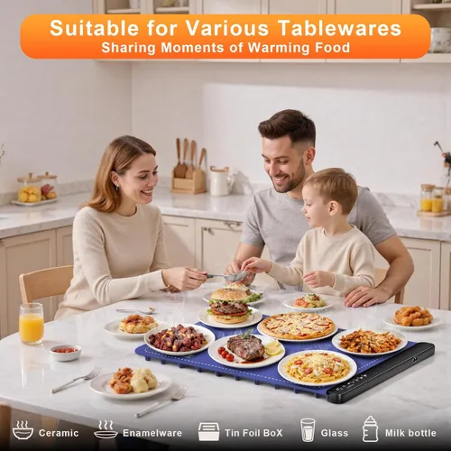 Miniatura 7 de Tapete de calentamiento para alimentos, bandejas de calentamiento de alimentos con 4 niveles de temperatura, tecnología de calefacción de 8