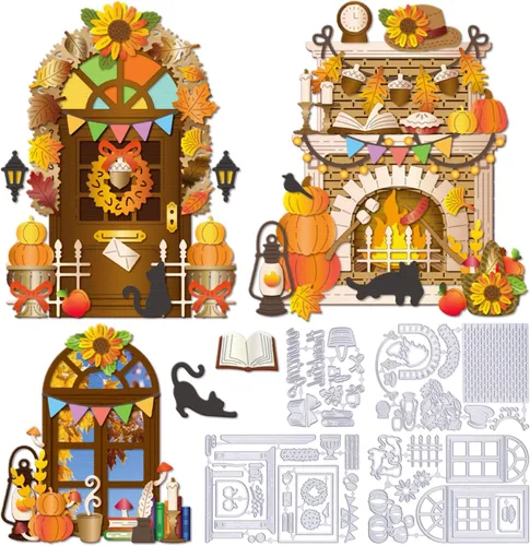 Miniatura 15 de GLOBLELAND Troqueles de corte de espantapájaros de Halloween para bricolaje, álbumes de recortes, metal, cosecha, otoño, cosecha, troqueles, día