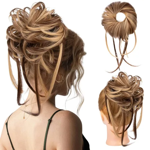 Miniatura 18 de HOOJIH Pieza de cabello estilo moño desordenado - Extensiones de cabello superlargas estilo moño rizado, envoltura de cabello ondulado, accesorio