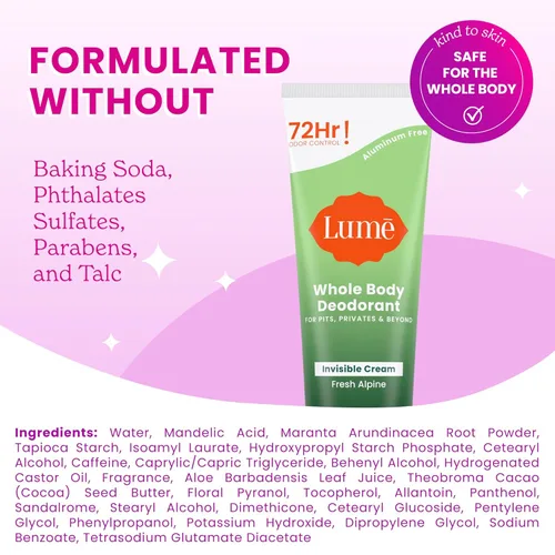 Miniatura 5 de Lume Desodorante para todo el cuerpo – Tubo de crema invisible – Control de olores de 72 horas – Desarrollado por médicos, sin aluminio, sin