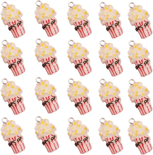 Miniatura 2 de Dijes hechos a mano de simulación de alimentos, lindas galletas de hamburguesa, papas fritas, chocolate, palomitas, dona, fresa, pastel, colgantes