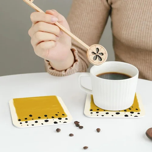 Miniatura 5 de Juego de 4 manteles individuales con estampado amarillo mostaza y negro, de cuero, resistentes a las manchas, para comedor, cocina, antideslizantes