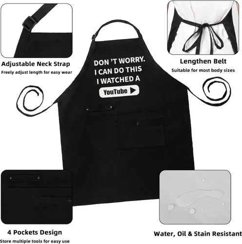 Miniatura 4 de Delantal de barbacoa para hombre con bolsillos, divertidos delantales de cocina para hombres, delantal de cocina impermeable para regalos de padre