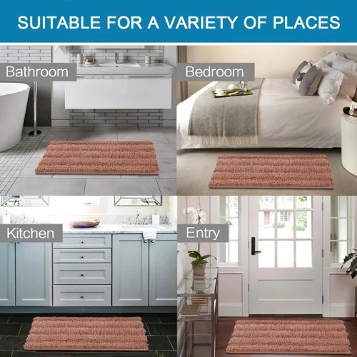 Miniatura 86 de H.VERSAILTEX Alfombras de baño para cuarto de baño, antideslizantes, tapetes de baño extragruesos, de felpilla, a rayas, alfombra de 20" x 32