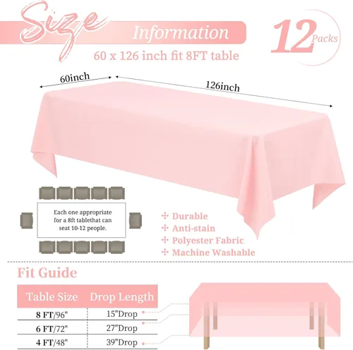 Miniatura 188 de Showgeous Paquete de 4 manteles redondos color rosa intenso de 120 pulgadas de poliéster para mesas redondas, manteles de tela decorativa lavable