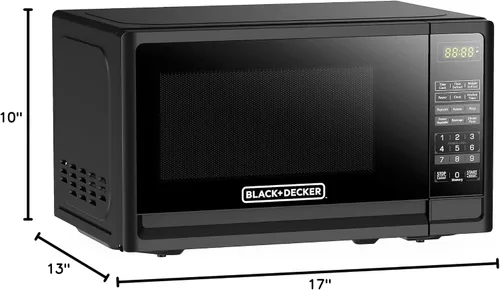 Miniatura 7 de BLACK+DECKER Horno de microondas compacto de encimera de 700 vatios de 0.7 pies cúbicos con iluminación LED, bloqueo para niños Negro
