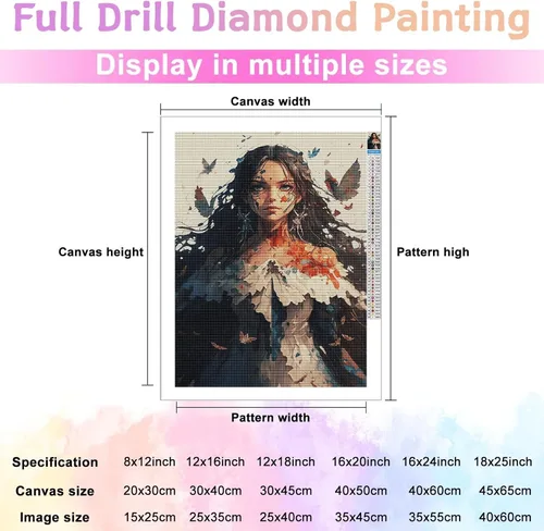 Miniatura 3 de Kit de pintura de diamantes redondo con taladro completo 5D, anime Girl Surround, pintura de mariposa con diamantes, puntada artística para hogar