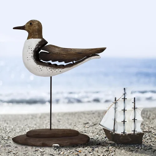 Miniatura 2 de Estatua de pájaro marino de madera, gaviota en el soporte, escultura náutica de aves costeras, para interiores y exteriores, figura de animales