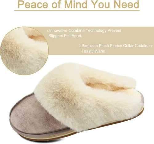 Miniatura 3 de KuaiLu Pantuflas mullidas de espuma viscoelástica doble para mujer, acogedoras con soporte de arco cálido, pantuflas de meter cómodas