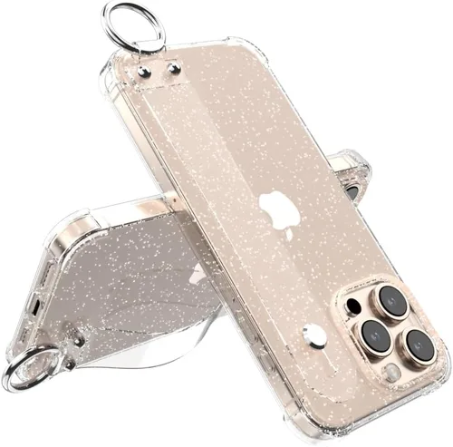 Miniatura 8 de Funda con purpurina con correa de mano compatible con iPhone 13 de 6.1 pulgadas, funda transparente brillante con correa de muñeca ajustable soporte