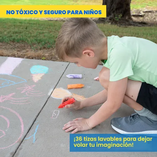 Miniatura 6 de JOYIN Juego de 36 tizas lavables para acera en 6 paquetes, 18 colores, incluyendo 12 teñido anudado, 12 purpurina y 12 tizas de color neón