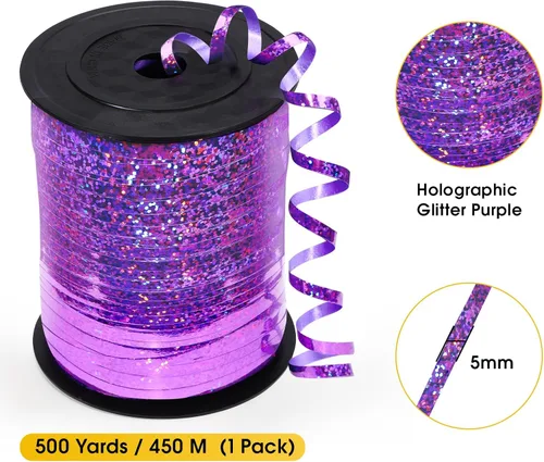 Miniatura 5 de Cinta rizadora morada – Cinta rizadora metálica brillante de 500 yardas para envolver regalos, globos, Halloween y fiestas de cumpleaños Cinta morada