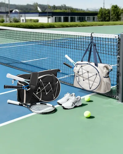 Miniatura 7 de Smasrob Bolsa de viaje de tenis para mujer con bolsillo exterior para raqueta con cordón y compartimento separado para zapatos, bolsas de fin