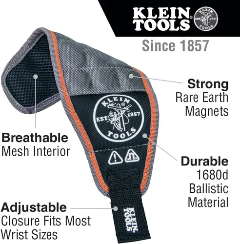 Miniatura 2 de Klein Tools 55895 - Pulsera magnética Tradesman Pro Tool para conectores de alambre, tornillos, clavos, brocas, con malla transpirable