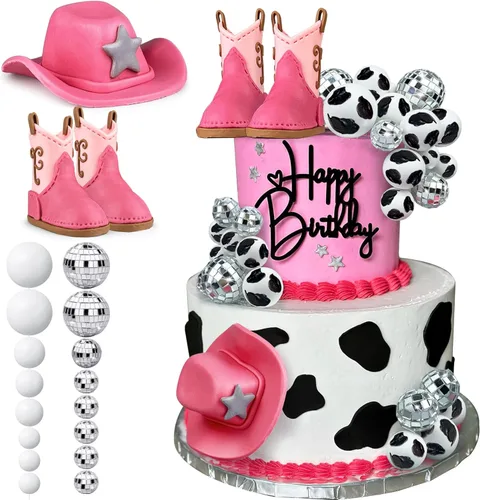 25 piezas de adornos para tarta de vaquera, adornos para pastel con sombrero y bota de vaquera, adorno para pastel con bola de disco, adorno para
