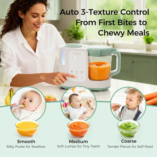Miniatura 11 de Momcozy AutoMeal Procesador de Alimentos para Bebés – Procesador de Alimentos de Vapor y Mezcla Automática de Un Solo Paso, Taza Grande de 15 oz