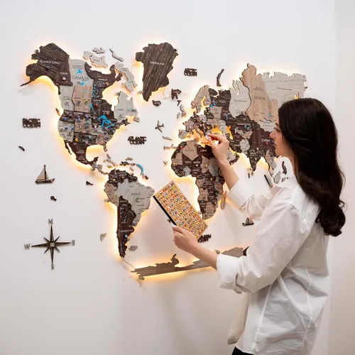 Miniatura 7 de Enjoy The Wood Mapa del mundo de madera LED 3D 3.0 – Arte de pared moderno decoración del hogar regalos – Iluminación LED decoración de pared idea