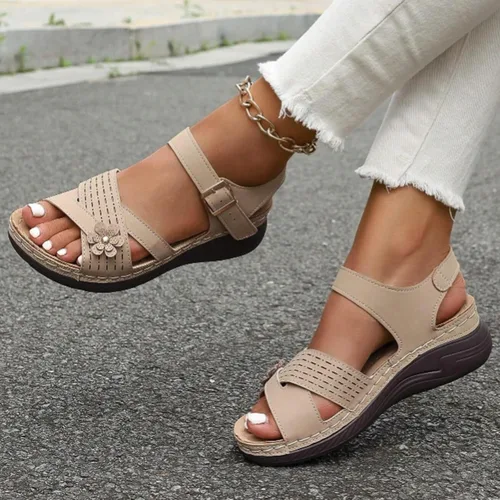Miniatura 3 de Sandalias ortopédicas para mujer de verano, con cuña, planas, elegantes con tiras delgadas, soporte de arco, puntera abierta, correa de tobillo