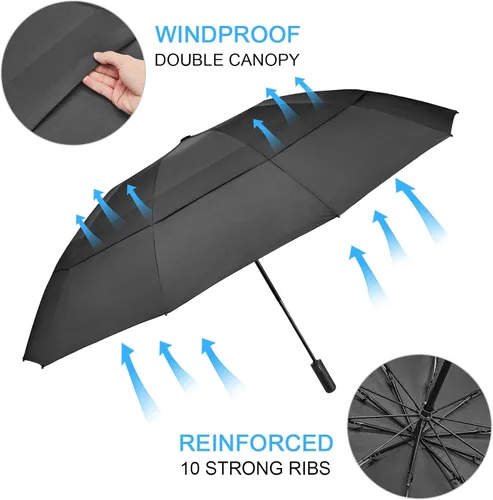 Miniatura 86 de G4Free Paraguas de golf grande de 42/46/54/62 pulgadas, paraguas compacto de viaje inverso, 10 varillas, resistente al viento para lluvia, doble