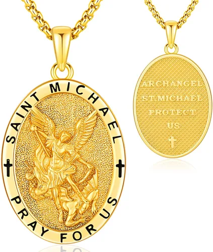 Miniatura 257 de Odinstone Collar de plata de ley 925 con medalla de San Miguel/San Cristóbal/San Benito/Crucifijo de Jesús/San Uriel/Arcángel Rafael para hombres