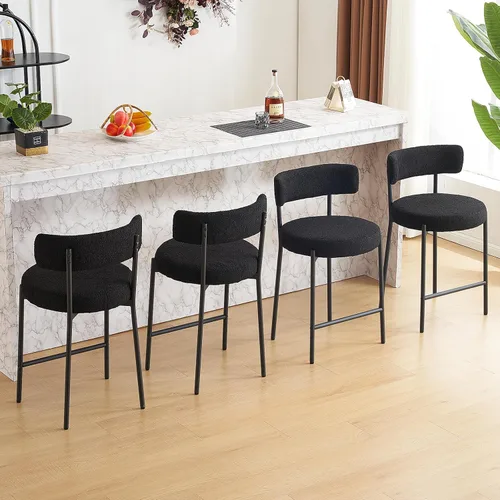 Miniatura 19 de Furniliving - Juego de 2 taburetes de bar giratorios de 26 pulgadas, taburetes modernos de altura de mostrador de cuero sintético con respaldo alto