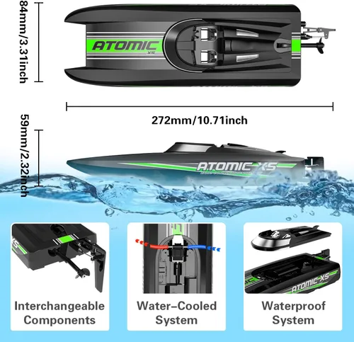 Miniatura 3 de volantexrc Barcos a control remoto para piscinas y lagos 20+MPH AtomicXS Barco RC de alta velocidad para adultos, bote de juguete, regalos con 2