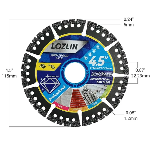 Miniatura 2 de LOZLIN Paquete de 3 Hojas de Sierra Multiusos de Diamante de 4.5" - Discos de Amoladora Angular de Servicio Pesado para Cortar