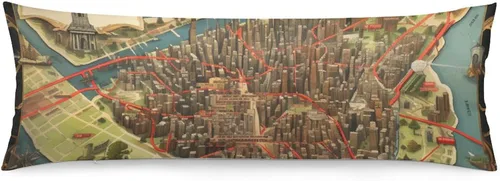 Miniatura 12 de Funda de almohada de cuerpo con mapa personalizado de la ciudad de Nueva York, 20 x 54 pulgadas, funda protectora de almohada larga con cremallera
