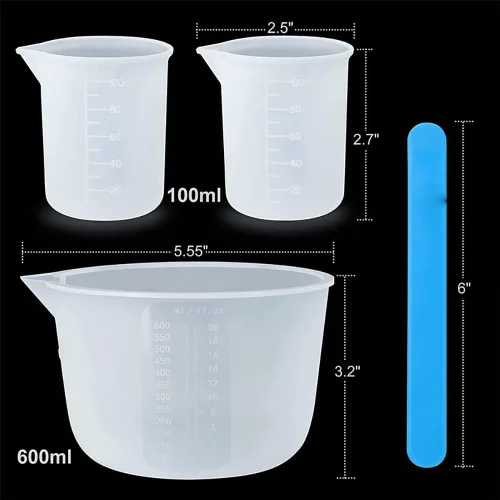 Miniatura 2 de Kit de herramientas de tazas medidoras de resina de silicona, tazas de medición de 3.3 onzas líquidas, palitos de silicona para agitar, pipetas