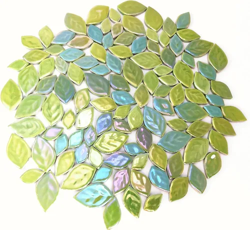 Azulejos de mosaico de cerámica con hojas iridiscentes aleatorias de 1.1 libras, creando 3 tamaños de piezas creativas de mosaico de cerámica para